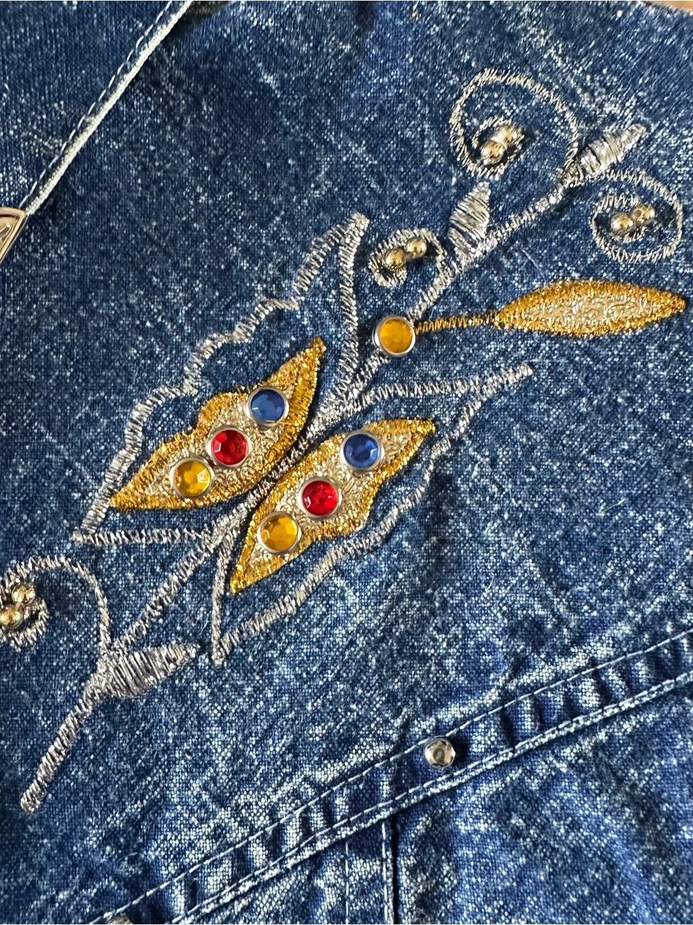 Vtg 80s 90s Pop Kids Denim 2 Pc Set Acid Wash Ruffle Skirt Butterfly Western 12 - Picture 4 of 16